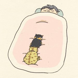 「やってきた順に並んでいる」の図。 （こういう状態、寝返りがうてないのです～）